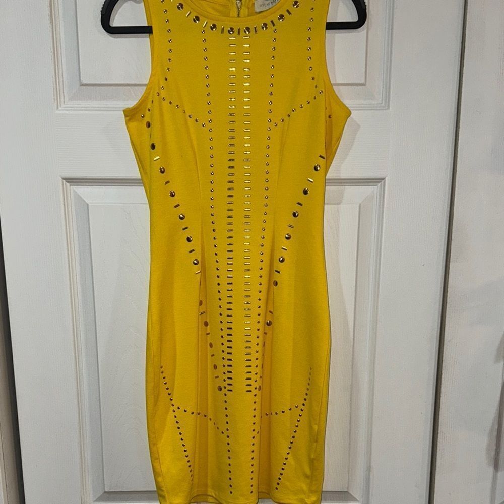 Nicki minaj Yellow Studded Sleeveless stretch Dress